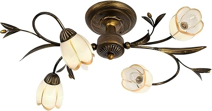 19.7 Inch 4-Lights Branch Shaped Ceiling Lights, Creative Retro Style Flower Vine Ceiling Light Fixtures, Country Style Ceiling Lamp for Living Room, Bedroom, Kitchen, Study Room