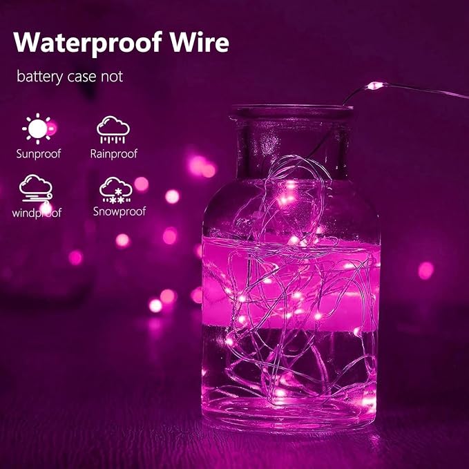 4-Pack 50 LED Pink Fairy Lights Battery Operated with Timer, 16FT Starry String Lights Outdoor Indoor, Valentiens Lights Waterproof for Valentine's Day Bedroom Wedding Birthday Christmas Party Decor