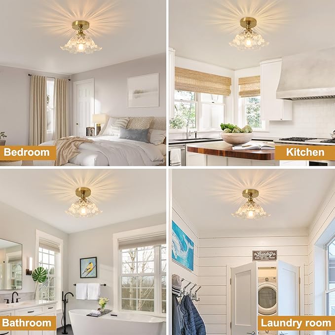 Semi Flush Mount Ceiling Light Fixture, 11in Clear Glass Vintage Light Fixtures Ceiling for Hallway Kitchen Foyer Entryway Bedroom, E26 Base