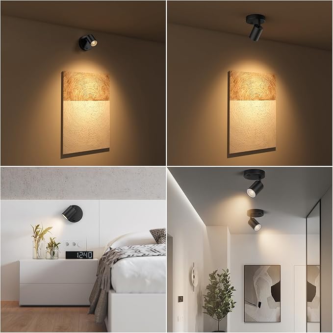2-Pack Directional Flush Mount Spot Light Dimmable Ceiling Spotlight Indoor LED Spot Lights Adjustable Wall Spotlight Focus Light Accent Light Fixture for Living Room, Black, GU10 Bulb Not Included
