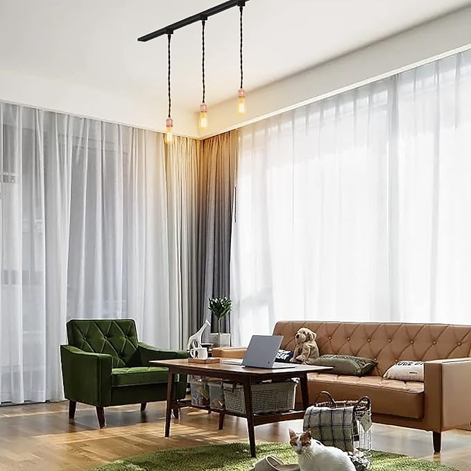 Kiven H-Type Wire Track LightPendants,Cord Length Customization Provided, 3 Lights Restaurant Decorative Pendant Light Industrial Pendant Lamp, Bulb Not Included,Rose Gold Finish