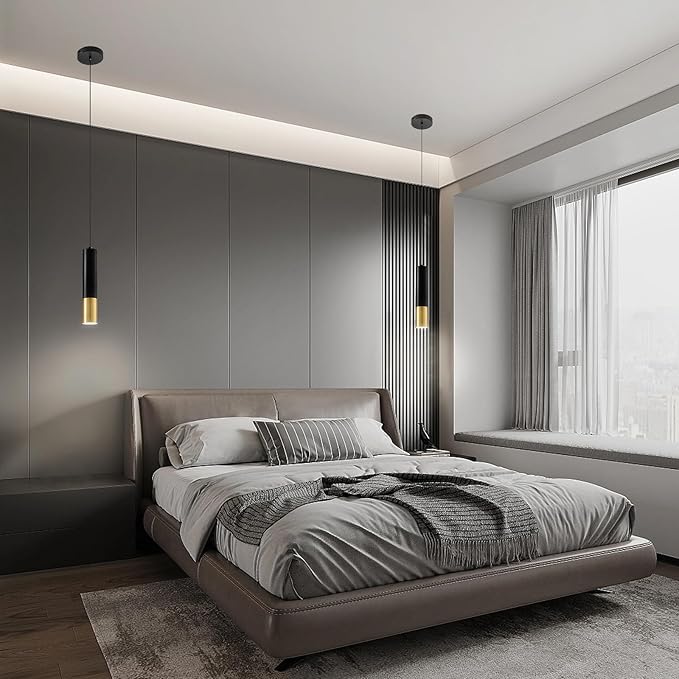 Modern Pendant Lights Fixtures 4000K, Black and Gold Pendant Light Kitchen Island 3 Pack with LED Bulb, Minimalist Hanging Lights for Kitchen Dining Room Bedroom Bar 5W