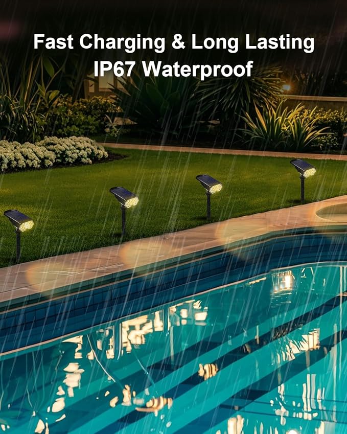 2 Pack Solar Spot Lights Outdoor Waterproof, 20 LEDs Bright Landscape Spotlights Dusk to Dawn, Warm White Adjustable Uplights for Yard Tree House Garden Wall Pathway, IP65