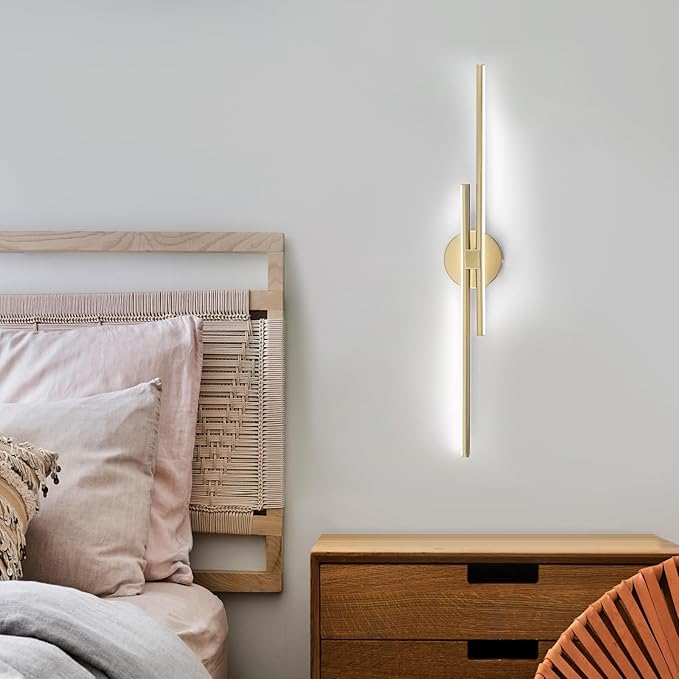 EDISLIVE Dimmable Modern LED Vanity Light Fixtures Bathroom Vanity Wall Lighting, 31.5 in Mirror Vanity Lighting Fixtures for Bathroom Bedroom Makeup Living Room, Gold