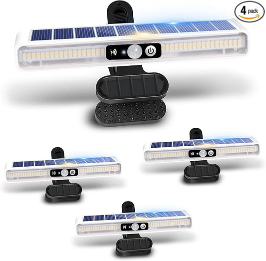 Clip On Solar Motion Lights Outdoor Waterproof, 4 Pack Motion Sensor Outdoor Lights with 36 LEDs, 3000K, Portable Solar Powered Security Light for Fence Garage Camping(White)