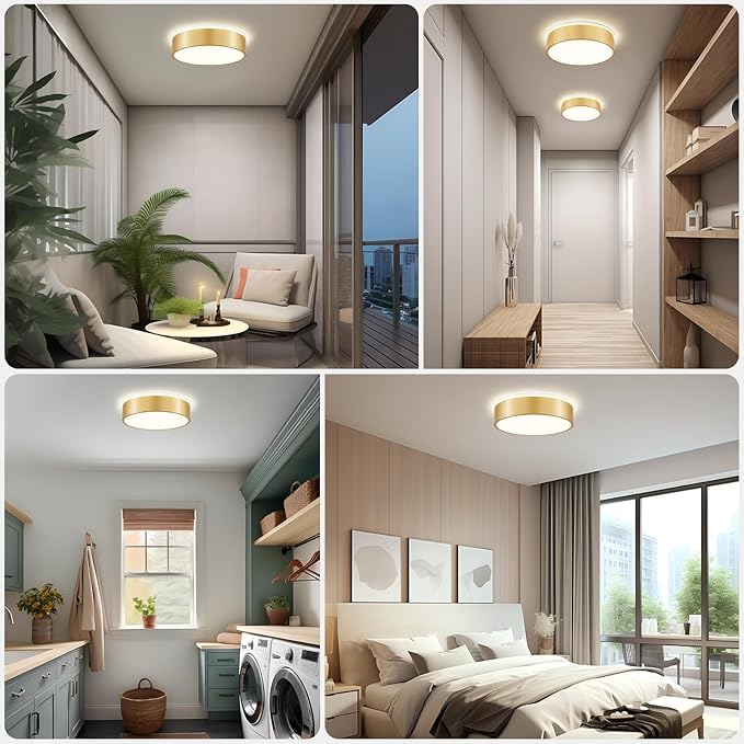 Gold Flush Mount Ceiling Lights, Modern Dimmable 5CCT Close to Lighting Fixture, 2700K-6000K LED Round Ceiling Lamp for Kitchen Hallway Bedroom Laundry Room Entryway Bathroom-11.8in