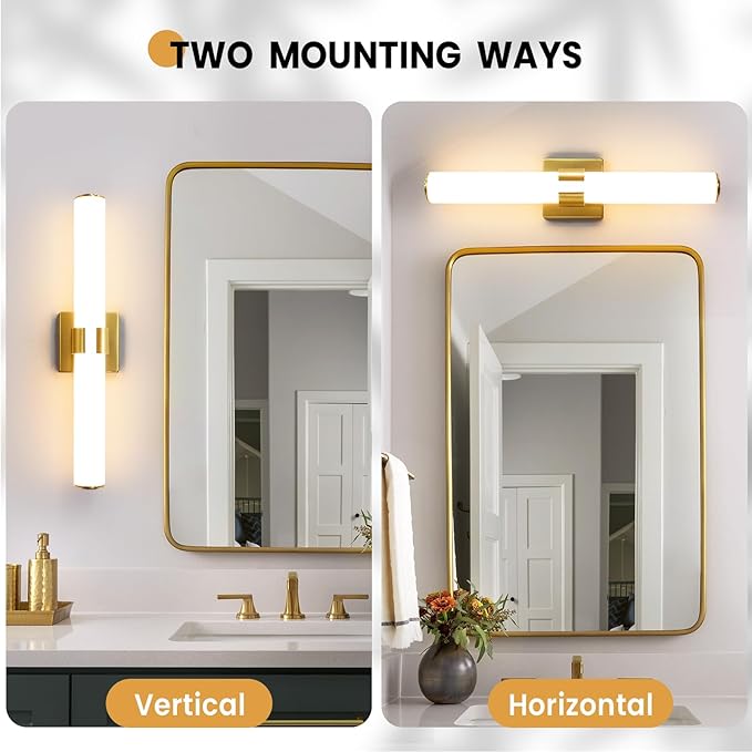 AIJIASI Bathroom Vanity Light Fixtures Over Mirror - 22.8 Inch Gold Bathroom Light Fixtures with Acrylic Shade 18W Dimmable 5CCT LED Vanity Light Modern Bathroom Sconces