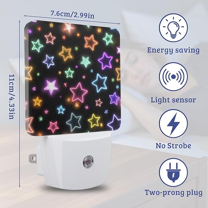 Colorful Stars Night Light, Dusk to Dawn Nightlight with Auto Sensor Lamp Home Indoor Stairway Kitchen Corridor, Night Lights Plug Into Wall Decorative for Boys Girls Women Men Room Gifts