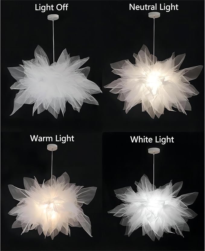 17.7 Inch Stacked Tulle Pendant Light, Modern Style Fabric Hanging Light, Pendant Lamp for DiningRoom, Living Room, Bedroom, Study, Hallway - White