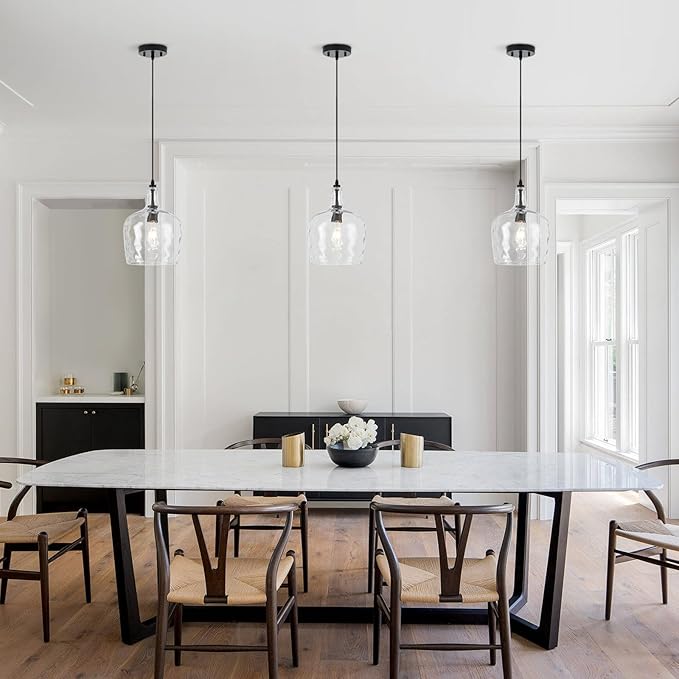 10” Large Stone-Hammered Glass Pendant Light Modern Matte Black 1 Light Single Dome Pendant Lighting Fixtures for Kitchen Island Dining Room Hallway, UL Listed