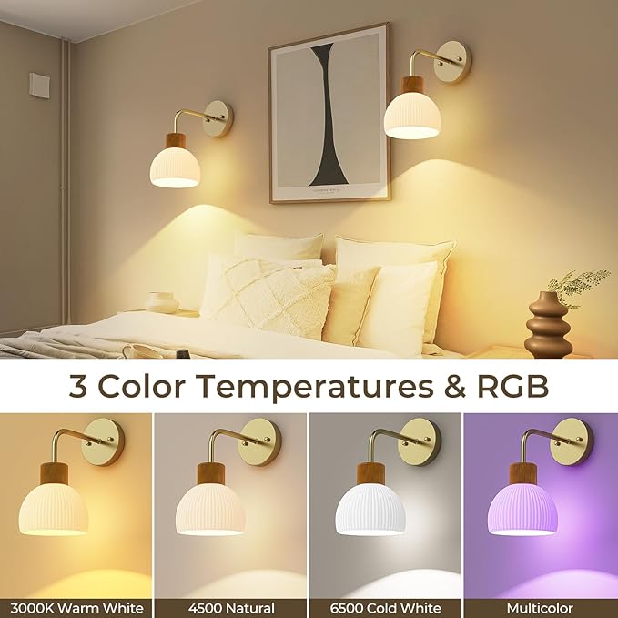 Glass Battery Operated Wall Sconces Set of 2, Rechargeable Wall Lamp with Remote, 12 Colors Dimmable Wireless Sconces Wall Decor Set of 2 with Timer for Bedroom Living Room (Gold, 2 Pack)