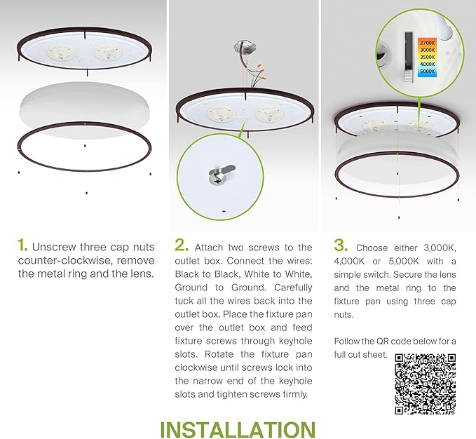 ASD LED 32" Oval Flush Mount Lighting, Close to Ceiling Light Fixture | 5CCT, Dimmable, ETL Listed | 50W 4195LM 2700-5000K 120V | Low Profile Double Ring Lamp | Dark Bronze, 2 Pack