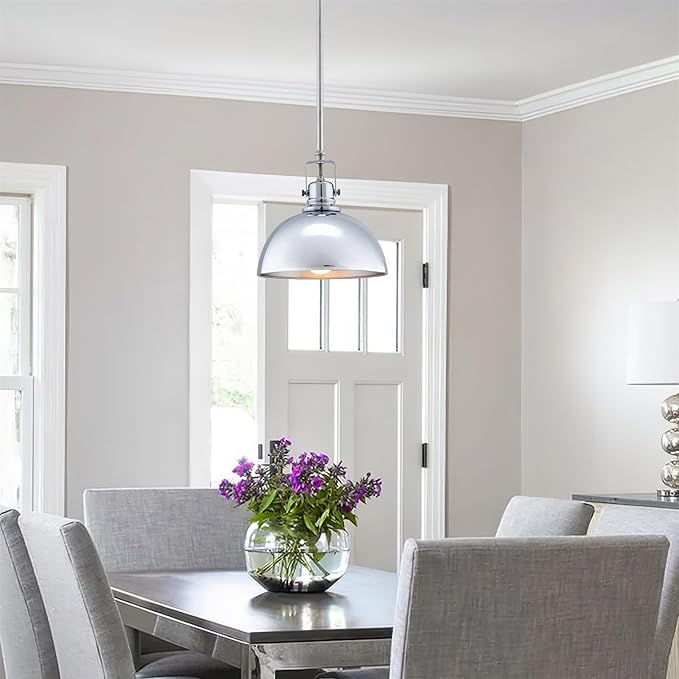 Kira Home Belle 9" Modern Industrial Pendant Light with Dome Shade, Petit Retro Metal Hanging Light, Chrome Finish