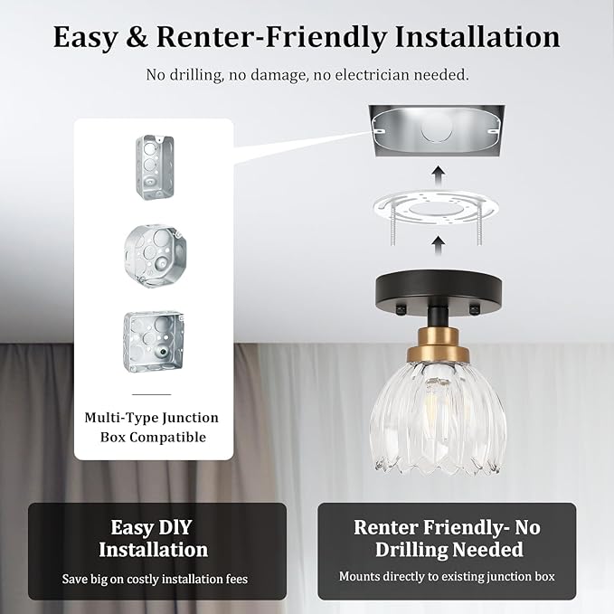 TALOYA Semi Flush Mount Ceiling Light,2 Pack Close to Ceiling Light Fixtures with Clear Tulip Glass Shades Modern Farmhouse Lighting Fixtures for Hallway Corridor Kitchen Bathroom Bedroom Passway