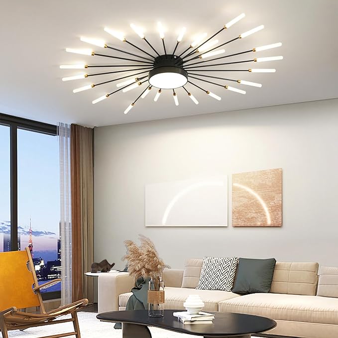 Modern LED Ceiling Light, Ring Black Flush Mount Ceiling Lights Fixture with Remote Control, Acrylic Ceiling Lamp for Bedroom Hallway Kitchen Island, 3000k-6500k Dimmable (41IN, Firework)