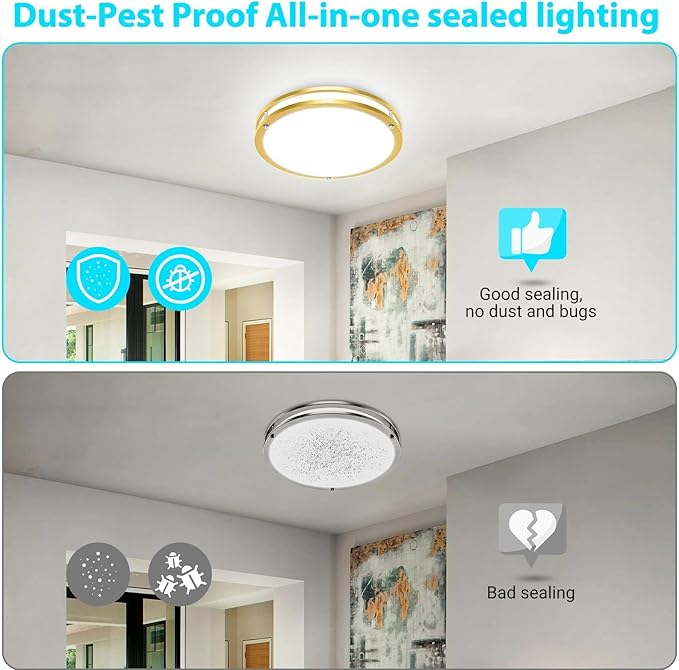 libtit 13 Inch Flush Mount Ceiling Lights, Dimmable 3000K-6500K Adjustable LED Ceiling Light, 24W Round Slim Light Fixture Gold for Kitchen Bedroom Bathroom Hallway-1 Pack