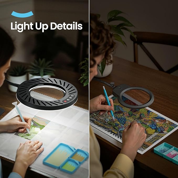 ARTDOT 10X Magnifying Glass with Light and Stand, 144 LEDs Desk Lamp with 5 Color Temperatures and 9 Levels Adjustable Brightness for Diamond Painting Accessories Crafts Reading Hobbies Close Work