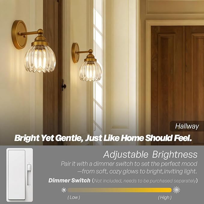 Vintage Hardwired Tulip Glass Wall Sconce Lighting, 1-Light Bathroom Vanity Light Fixture for Hallway Bedroom Living Room Bedside Nightstands Lights