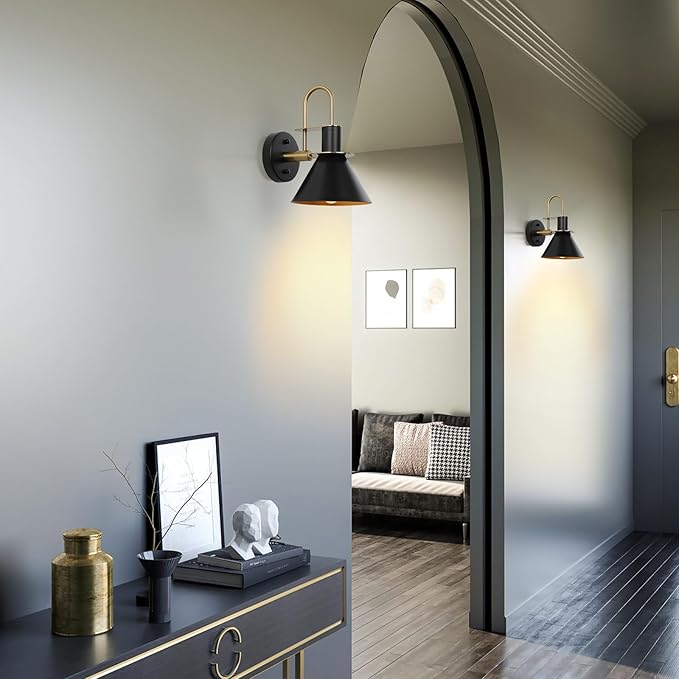 WILON Gold and Black Wall Sconces Set of Two, Modern Farmhouse Wall Light Fixture, Industrial Indoor Wall Lamp for Bathroom Kitchen Sink Bedroom Living Room Bedside Hallway