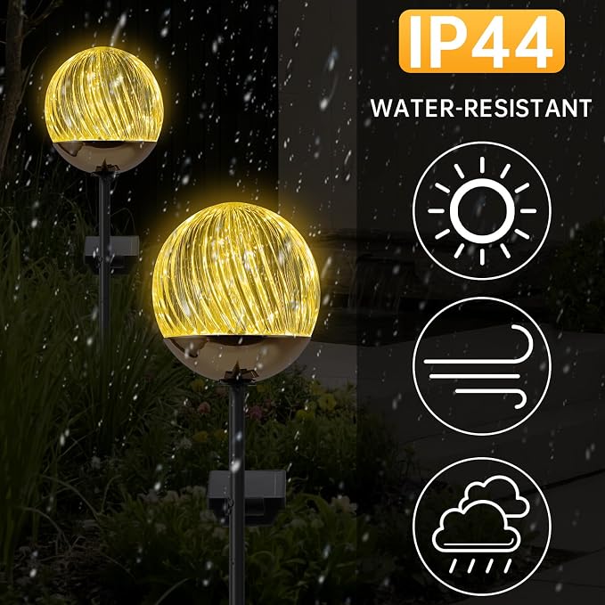Solar Ball garden Stake Lights - Elegant Outdoor Acrylic Ball Garden Lights, Exquisite Solar garden Globe stake light,out door decor for Yard, Pathway, Patio , gifts for Mom (Black stake , 2 pack)