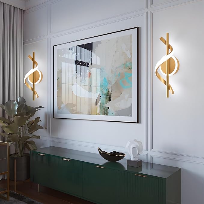 EIDISUNY LED Wall Sconces Indoor, 12W LED Wall Mount Lights, Modern Spiral Wall Lamp, 6000K Cold Light Fixture for Stairs, Living Room, Bedroom, Aisle, Hallway (Cold White, Gold)