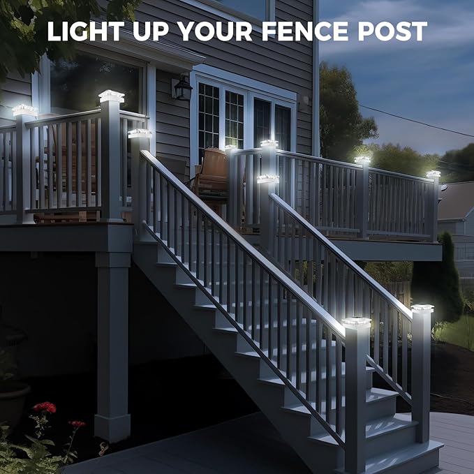 Peasur 4x4 Solar Post Cap Lights Outdoor with 3 Modes, 2 Packs White Fence Light Solar Powered Waterproof for 3.5×3.5/4x4 Wood/Vinyl Posts for Deck Yard Garden Patio Outside