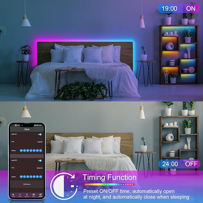 HBOWMDJIA 100ft Led Lights for Bedroom, Led Strip Lights Music Sync Corlor Changing, Led Light Strip with Remote & App Control RGB Strip, Led Lights for Room Dorm Home Classroom Ceiling Decor