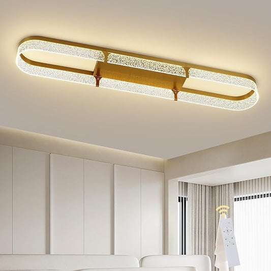 Jaycomey 43 inch Modern LED Ceiling Light Fixture, 54W Dimmable Gold Flush Mount Ceiling Light with Acrylic Bubble, Adjustable 3000K-6500K Kitchen Light Fixtures for Dining Room Bedroom