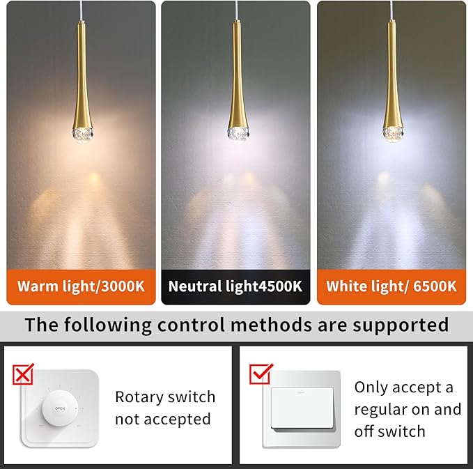 3 Pack Modern Gold LED Pendant Light, Kitchen Island Ceiling Hanging Lights, Teardrop Bubble Crystal, 3 Color 2700K/4500K/6500K, Bedside Small Chandeliers Lamps for Bar, Dining Room, Hallway, Foyer