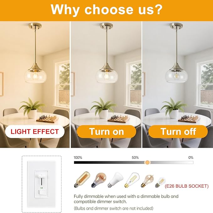 Modern Pendant Lights for Kitchen Island, Brushed Nickel Pendant Light Fixtures with 8.5" Clear Glass Shade, Industrial Hanging Pendant Lights Fixture for Kitchen Island Dining Room Entryway 1 Pack
