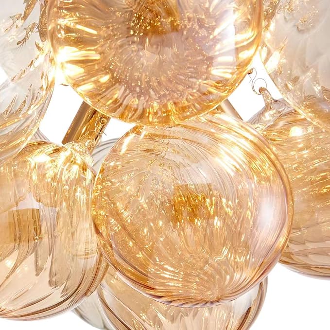 Shrine Lighting Champagne Bubble Glass Ceiling Light, Flush Mount Ceiling Light for Living Room, D18'' x H9'', G9*4 Sockets, Globe Glass Shade & Champagne Finish Frame