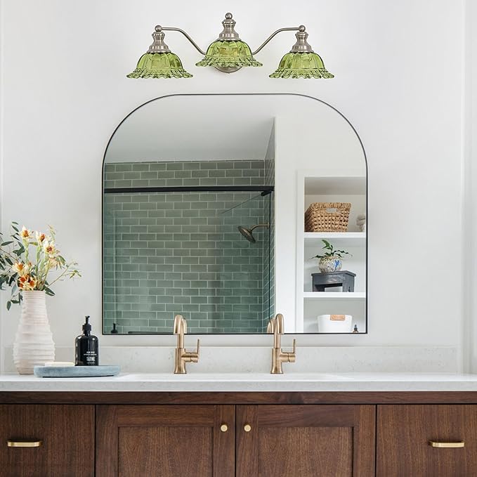 XIEDUN Brushed Nickel Green 3 Light Vanity Light Bathroom Light