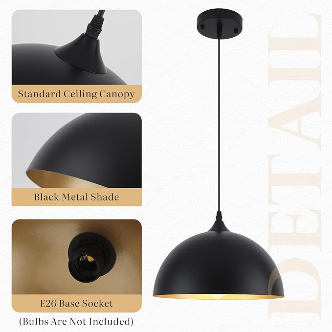 Black Pendant Light Fixtures, Pendant Island Lights for Kitchen, 11.8 inch Hanging Lights, Farmhouse Pendant Kitchen Light, Lighting Decor for Bedroom, Living Room, Dining Room (1 Pack)