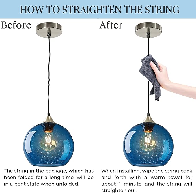7.1in Medium Blue Glass Pendant Light for Kitchen Island, 2-Pack with Extra LED Bulbs & 4.92ft Adjustable Cord | Modern Minimalist Lighting for Dining Room, Living Room, Entryway