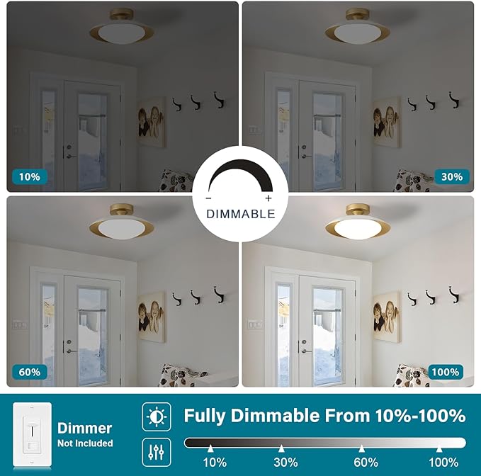 Dimmable Modern Semi Flush Mount Ceiling Light Fixture,Small White and Gold LED Glass Shade Kitchen Ceiling Lights,5CCT In One Light Fxiture for Hallway Entryway Bedroom Laundry Room Foyer(11.81in)