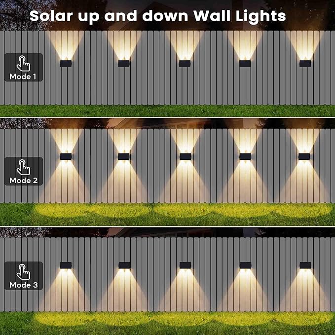 Fence Lights Solar Powered, 12-Pack Solar Fence Lights Up/Down Flexible Buttons, IP67 Waterproof for Outdoor, 100LM Bright, Auto Dusk to Dawn for Wall/Stairs/Yard/Railing/Deck/Pathway (Warm White)