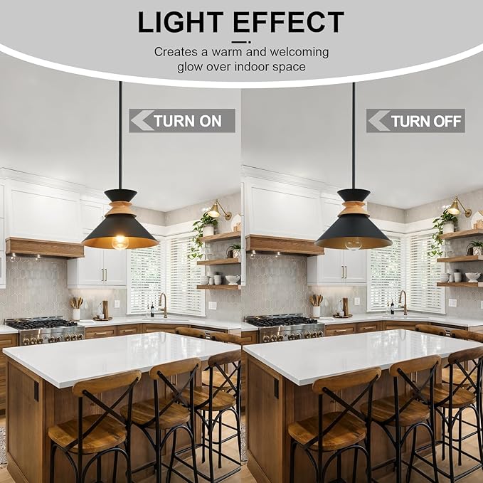 12 Inch Black Pendant Lights Kitchen Island Hanging Light Fixtures Adjustable Rod Height Pendant Lighting for Dining Room 1 Pack