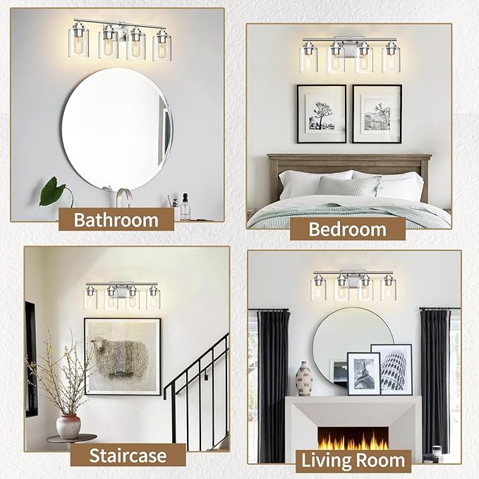 SKEJAO Bathroom Vanity Light Over Mirror,Bathroom Light Fixture Wall Sconce Lighting for Bedroom,Living Room (Nickel, 4-Light)