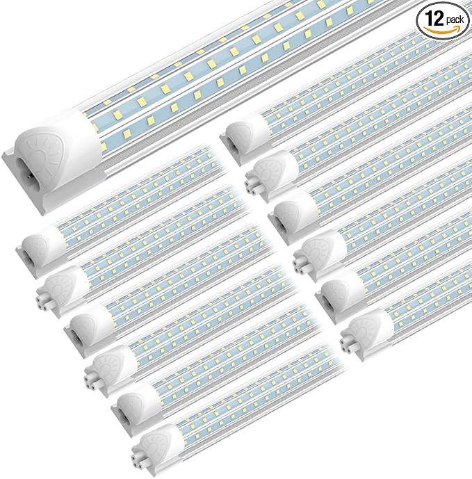 SHOPLED (12 Pack LED Shop Light 4FT, 48W 7200LM 6000K Cool White, D-Shaped, Linkable LED Light Fixtures, T8 Tube Lights 4FT for Workshop Garage Basement, ETL Listed