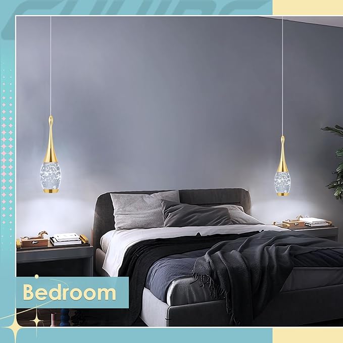 CHYING LED Pendant Light Kitchen Island Bubble Crystal Pendant Lighting Gold Mini Hanging Light Fixture for Dining Room Bathroom Bedroom Bar 6000K
