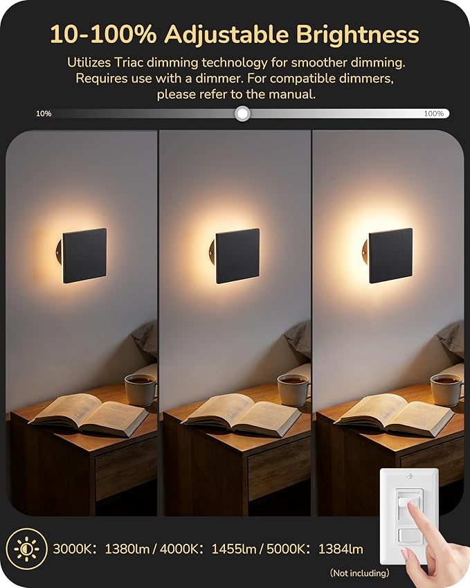 EDISHINE 4 Pack LED Outdoor Wall Lights, 3000K-5000K Dimmable Exterior Lighting Fixtures, IP65 Waterproof Aluminum Modern Wall Sconce, Small Square Outside Porch Light for Indoor Door Garage, Black