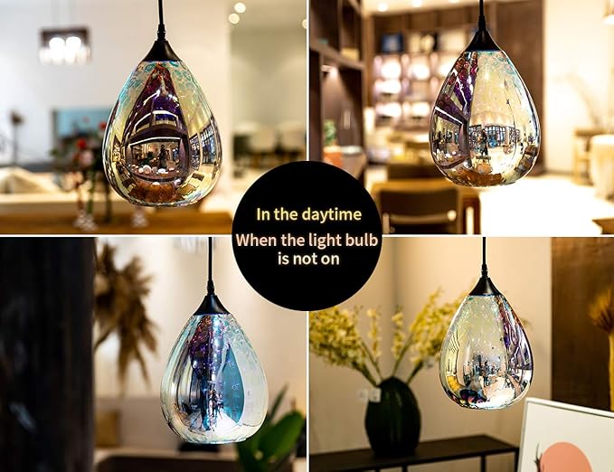 Yisuro Modern 3D Pendant Lights Kitchen Island 1 Pack, Farmhouse Colorful Glass Pendant Light with Clear Globe Shade, Kitchen Island Lighting for Dining Room Entryway, 7.8-inch Diameter