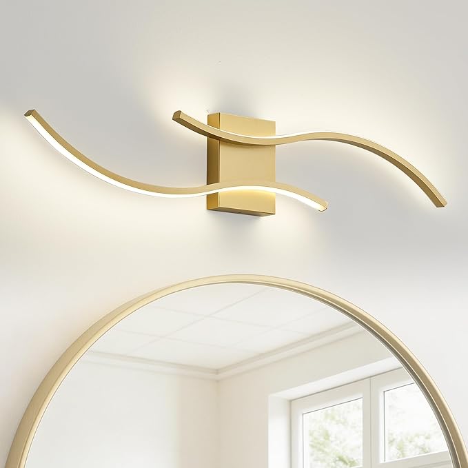 KARTOOSH 1 Pack Gold Light Fixture Hardwired Bathroom Vanity Lights Fixtures Over Mirror 31.5 Inch 3CCT Dimmable Modern Wall Lights for Mirror Kitchen Living Room Cabinet Porch Hallway