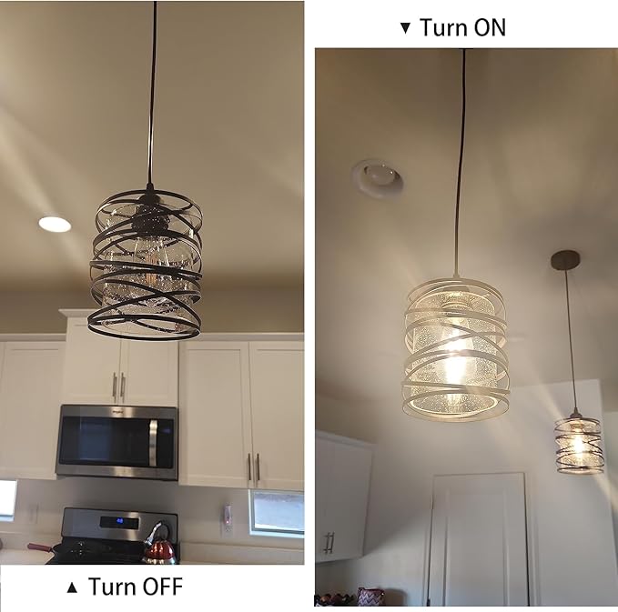 3 PACK Black Pendant Lights Kitchen Island, Small Kitchen Pendant Lighting Over Island, Modern Seeded Glass Hanging Light Fixtures, Single Ceiling Light for Kitchen, Dining Room, Bedroom, Foyer