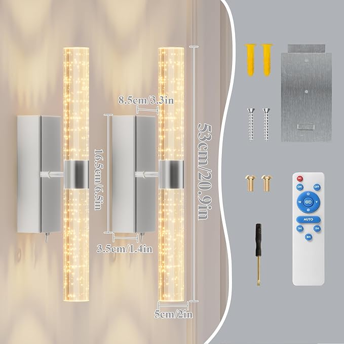camuucci Battery Operated Wall Sconces Set of 2 Rechargeable Battery Powered Wall Light with 12000mAh Not Hardwired Dimmable Wall Lamp Fixtures for Bedroom Living Room Silver 20.9 Inches