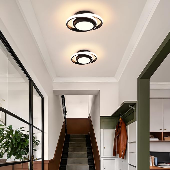 CANEOE Small Modern LED Ceiling Light,2 Rings Creative Design Ceiling Lamp Indoor Lighting Fixtures for Hallway Living Room Bedroom Kitchen Office (Warm White,3000K)