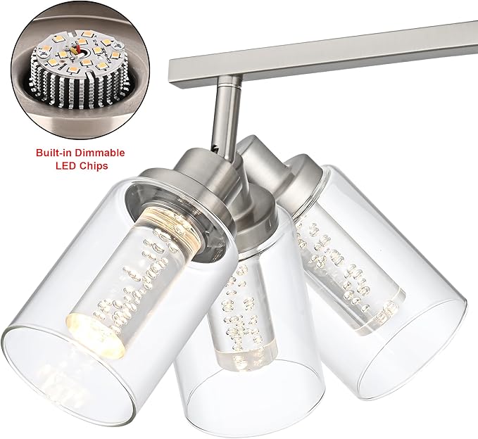 MELUCEE LED 5 Light Track Lighting Kit, Brushed Nickel Ceiling Spotlights Vanity Lights Modern Track Light Fixture with Flexibly Rotatable Heads, Built-in LED Chips, 5-Color Temperature Adjustable