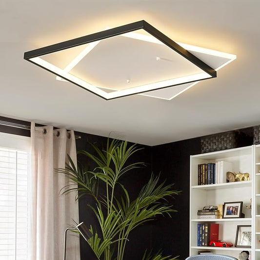 Black Modern LED Bedroom Ceiling Light Dimmable Flush Mount Ceiling Light Fixture 22" Square Ceiling Lamp with Remote Control Kitchen Lighting Fixture Ceiling,Suitable for Bedroom,Hallways
