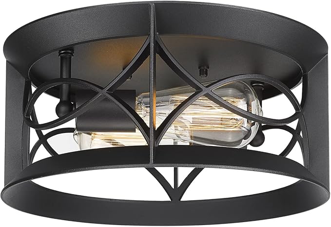 Darkaway Ceiling Light Fixtures Vintage Industrial Matte Black, Farmhouse Flush Mount Ceiling Light for Outdoor Porch Hallway Kitchen Dining Room Bedroom 2-Light E26