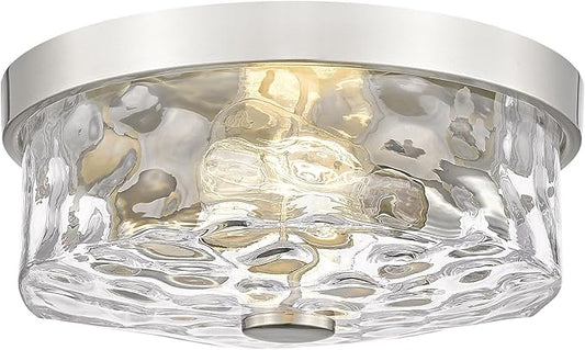 Flush Mount Ceiling Light with Water Ripple Glass Shade, Modern 2-Light Ceiling Light Fixtures, Brushed Nickle Finished Ceiling Lighting for Kitchen Halway Living Room Bedrrom Entryway